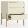 Buy Modern Scandi nightstand covered in faux leather with 3 drawers and natural wood legs - Barel Cream 61827 at MyFaktory