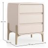 Buy Modern Scandi nightstand covered in faux leather with 3 drawers and natural wood legs - Barel Cream 61827 in the Europe