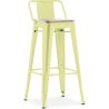 Buy Bar stool with small backrest Bistrot Metalix industrial Metal and Light Wood - 76 cm - New Edition Pastel yellow 60152 at MyFaktory