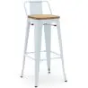 Buy Bar Stool with Backrest - Industrial Design - Wood & Steel - 76cm - New Edition - Metalix Grey blue 60152 - in the EU
