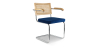 Buy Dining Chair with Armrests - Velvet Upholstery - Wood & Rattan -  Wanda Dark blue 60457 - in the EU