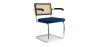 Buy Wooden Dining Chair with Armrests - Velvet Upholstery - Wood & Rattan - Jenka Dark blue 60458 at MyFaktory