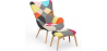 Buy Armchair with ottoman patchwork upholstery scandinavian design - Mero Multicolour 60535 - in the EU