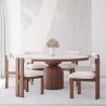 Buy Set Dining Table Round with 6 Wooden Chairs - Minimalist Design - Poler Walnut 61551 - in the EU