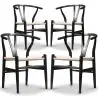 Buy Pack of 4 Dining Chairs Scandinavian Wooden with Rope Seat - Wish Black 61556 - in the EU