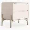 Buy Modern Scandi nightstand covered in faux leather with 2 drawers and natural wood legs - Barel Cream 61796 - in the EU
