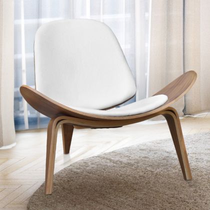 Buy Design Armchair - Scandinavian Armchair - Upholstered in Leather - Luna White 16776 in the Europe 
