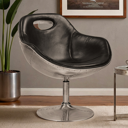 Buy Tulip Aviator Armchair - Premium Leather Black 25623 in the Europe 