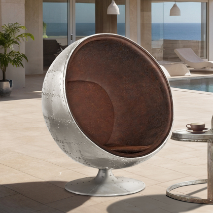 Buy Ball Chair Aviator Armchair - Microfiber Aged Leather Effect Brown 26718 - prices 