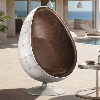 Buy Ele Chair Style Aviator Armchair - Microfiber - Aged Leather Effect Brown 25624 - in the EU 