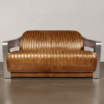 Buy Design Sofa Churchill Lounge - 2 places - Premium Leather & Stainless Steel Vintage brown 48369 home delivery 