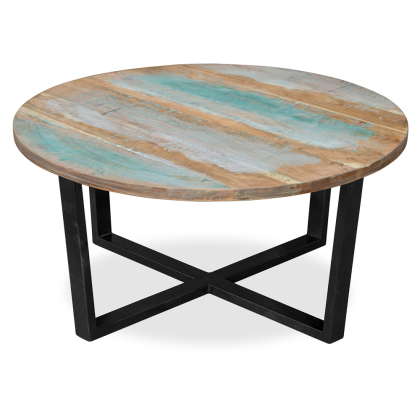 Buy Vintage low recycled wooden round coffee table - Seaside Multicolour 58497 home delivery