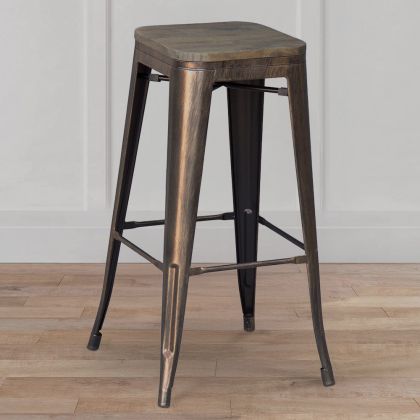 Buy Industrial Design Bar Stool - Wood & Steel - 76cm - Metalix Red 54406 at MyFaktory 
