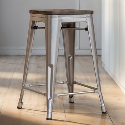 Buy Bar Stool - Industrial Design - Wood & Steel - 60cm -Metalix Black 58354 with a guarantee 