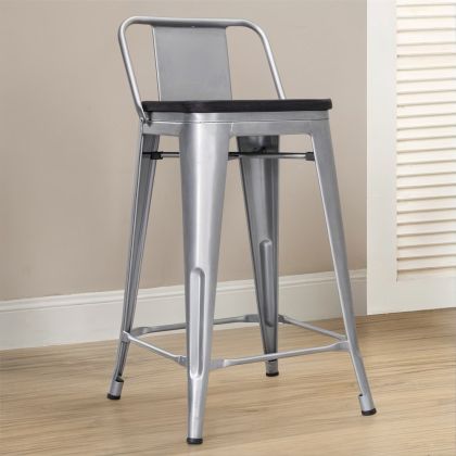 Buy Industrial Design Bar Stool with Backrest - Wood & Steel - 60 cm - Metalix Industriel 59117 - in the EU 