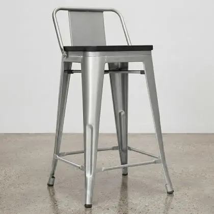 Buy Industrial Design Bar Stool with Backrest - Wood & Steel - 60 cm - Metalix Industriel 59117 at MyFaktory 