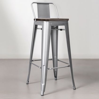 Buy Industrial Design Bar Stool with Backrest - Wood & Steel - 76cm - Metalix Pastel orange 59118 in the Europe 