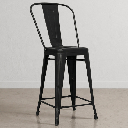 Buy Bistrot Metalix square bar stool with backrest - 60cm Pastel yellow 58410 - in the EU 