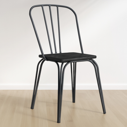 Buy Industrial Style Metal and Dark Wood Chair - Gillet Black 59241 - in the EU 