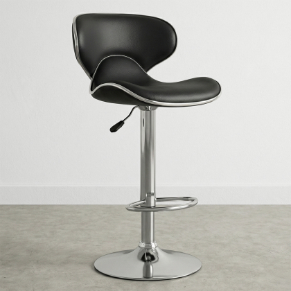 Buy Swivel Chromed Metal Curved Back Bar Stool - Height Adjustable Black 49743 with a guarantee 