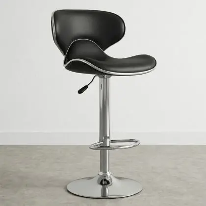 Buy Swivel Chromed Metal Curved Back Bar Stool - Height Adjustable Black 49743 with a guarantee 