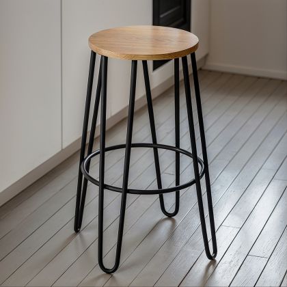 Buy Hairpin Bar Stool 66cm - Light wood and metal Dark grey 59500 - in the EU 