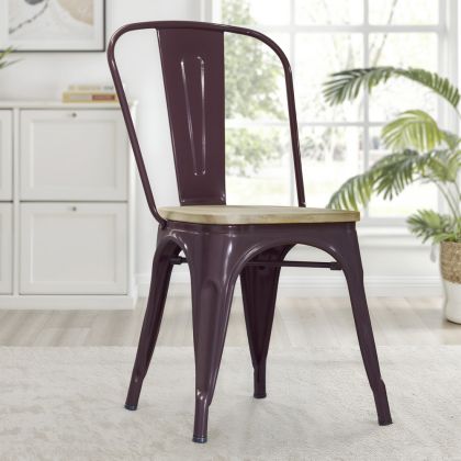 Buy Bistrot Metalix Chair - Metal and Light Wood Lavander 59707 home delivery 