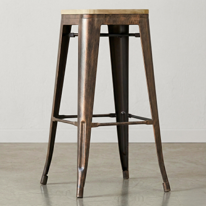 Buy Bistrot Metalix style stool - 76cm  - Metal and Light Wood Red 59704 - prices 