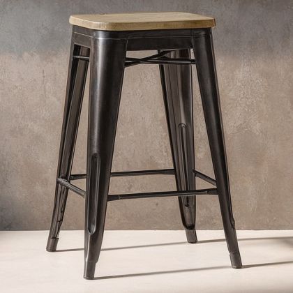 Buy Bistrot Metalix style stool - 61cm - Metal and Light Wood Light grey 59696 in the Europe 