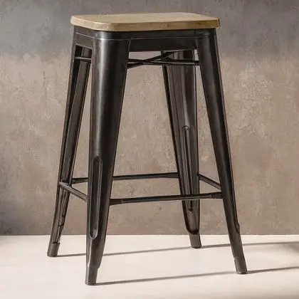 Buy Bistrot Metalix style stool - 61cm - Metal and Light Wood Bronze 59696 with a guarantee 