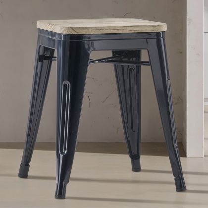 Buy Bistrot Metalix style stool - Metal and Light Wood  - 45cm Pink 59692 at MyFaktory 