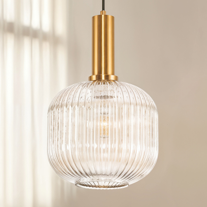 Buy Pendant lamp in vintage style, glass and metal - Genoveva Beige 59835 in the Europe 