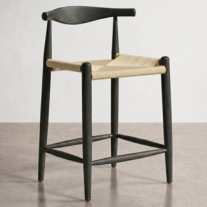 Buy Rope Design Bar Stool Boho Bali - 65cm - Wood Black 59882 with a guarantee 