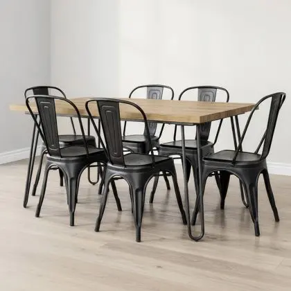 Buy Hairpin 150x90 Dining Table + X6 Bistrot Metalix Chair Black 59922 in the Europe 