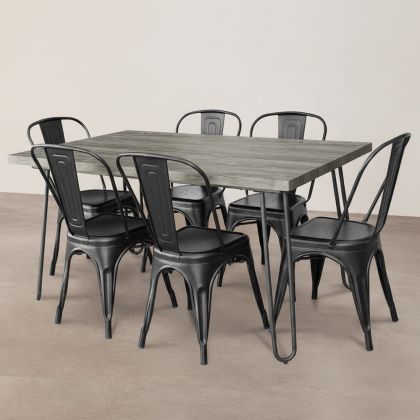 Buy Grey Hairpin 150x90 Dining Table + X6 Bistrot Metalix Chair Black 59924 with a guarantee 