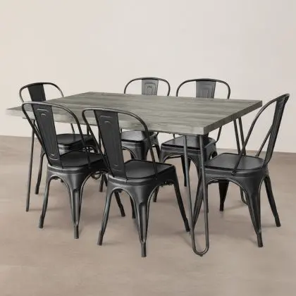 Buy Grey Hairpin 150x90 Dining Table + X6 Bistrot Metalix Chair Black 59924 home delivery 