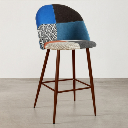 Buy Patchwork Upholstered Bar Stool Scandinavian Design with Dark Metal Legs - Bennett Piti Multicolour 59951 home delivery 