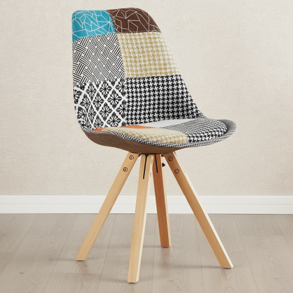 Buy Dining Chair Brielle Upholstered Scandi Design Wooden Legs Premium - Patchwork Amy Multicolour 59960 - in the EU 