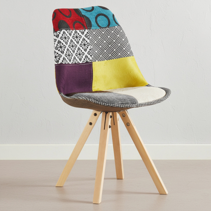 Buy Dining Chair Brielle Upholstered Scandi Design Wooden Legs Premium - Patchwork Jay Multicolour 59962 - prices 