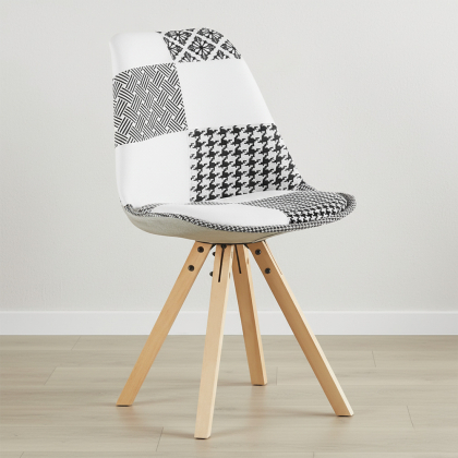 Buy Dining Chair Brielle Upholstered Scandi Design Wooden Legs Premium - Patchwork Max White / Black 59964 - in the EU 