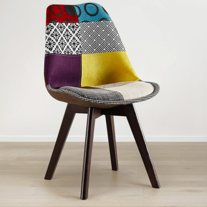 Buy Dining Chair Brielle Upholstered Scandi Design Dark Wooden Legs Premium New Edition - Patchwork Jay Multicolour 59967 - in the EU 