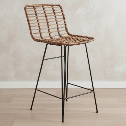 Buy Bar Stool Design Boho Bali Synthetic Wicker 75cm - Kimi Natural wood 59995 - in the EU 