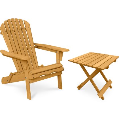 Buy Garden Chair + Table Adirondack Wood Outdoor Furniture Set - Anela Natural wood 60008 at MyFaktory 