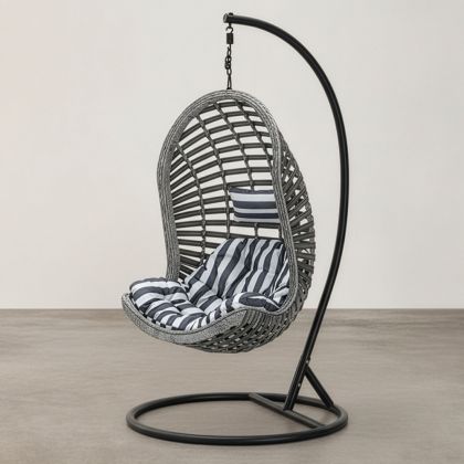 Buy Hanging Garden Chair Rattan Synthetic Design Boho Bali Egg Style - Etania Grey 60017 - in the EU 
