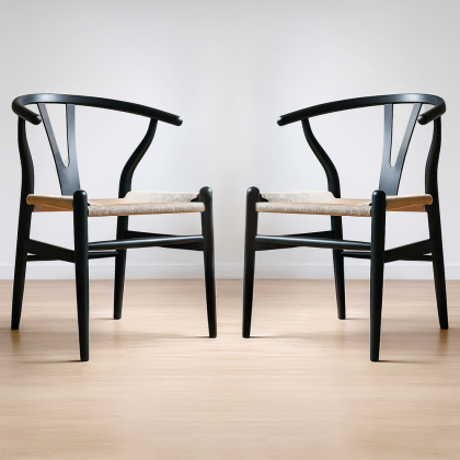 Buy X2 Dining Chair Scandinavian Design Wooden Cord Seat - Wish Black 60062 at MyFaktory 