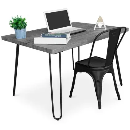 Buy Grey Hairpin 120x90 Desk Table + Bistrot Metalix Chair Black 60069 with a guarantee 