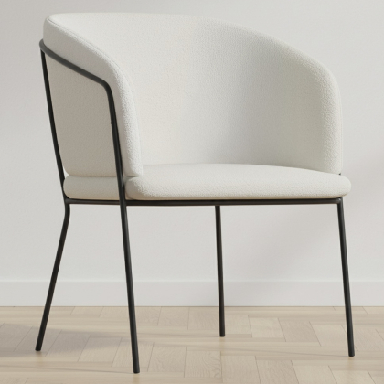 Buy Dining chair upholstered in white boucle - Martine White 60075 with a guarantee 