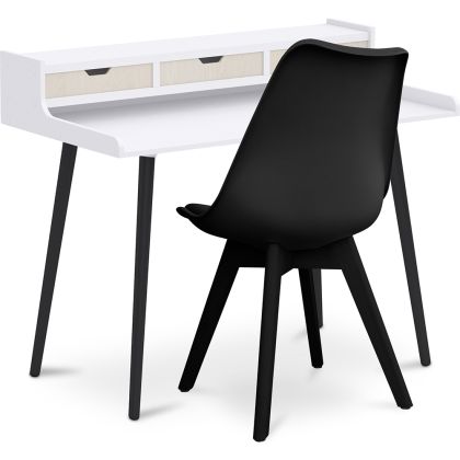 Buy Office Desk Table Wooden Design Scandinavian Style Amund + Premium Brielle Scandinavian Design chair with cushion Black 60114 in the Europe 