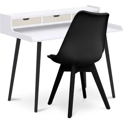 Buy Office Desk Table Wooden Design Scandinavian Style Amund + Premium Brielle Scandinavian Design chair with cushion Black 60114 home delivery 