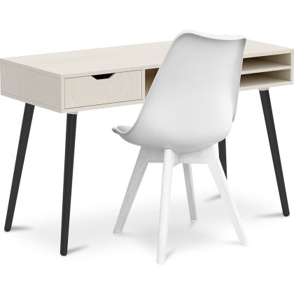 Buy Office Desk Table Wooden Design Scandinavian Style Viggo + Premium Brielle Scandinavian Design chair with cushion Black 60115 with a guarantee 